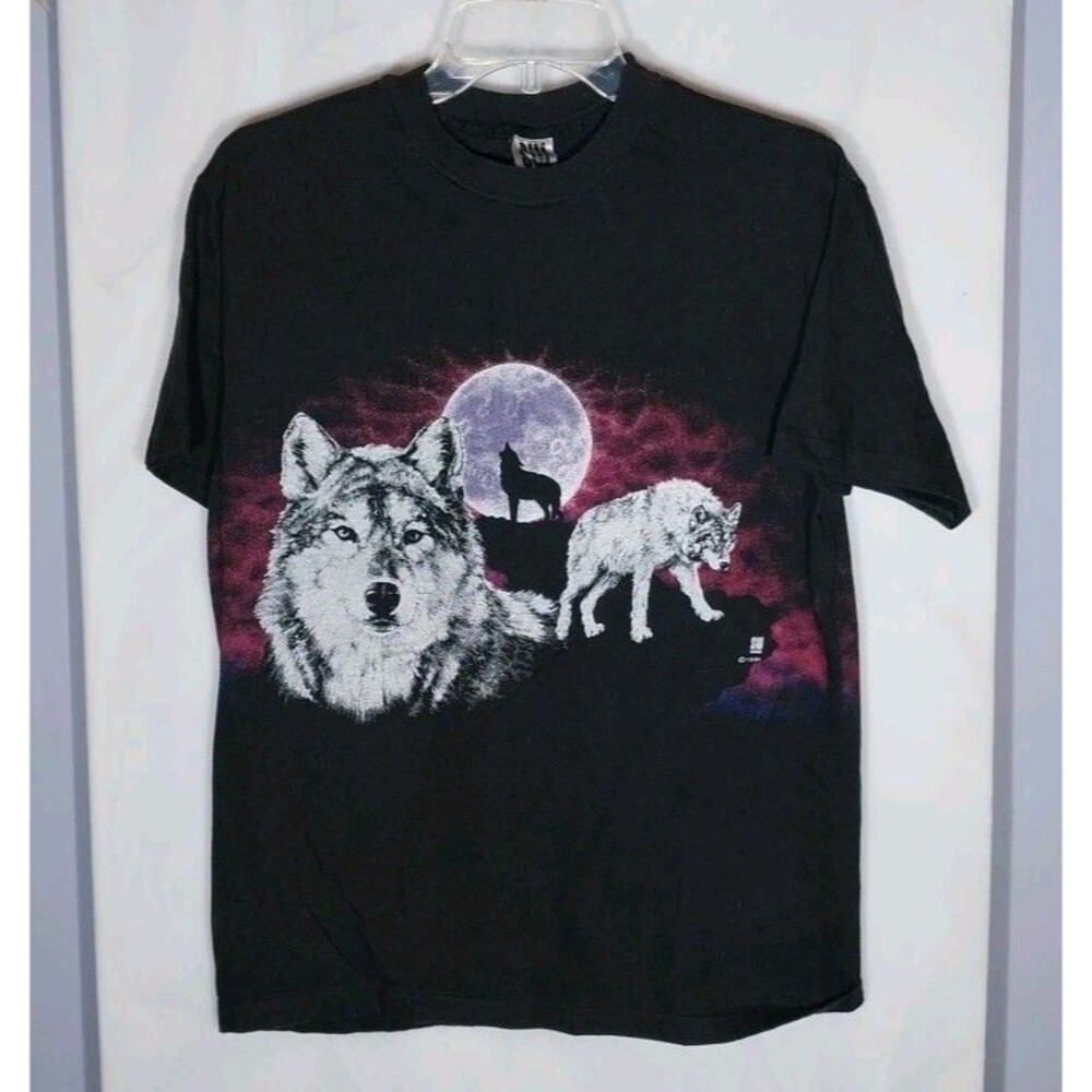 Vintage 1991 Screenworks Wolf Moon T Shirt Double Sided Single Stitch Graphic M